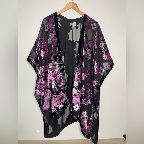 J. Jill | Velvet Burnout Floral Wrap Coverup Whimsigoth Dark Romance One Size - Picture 3 of 6